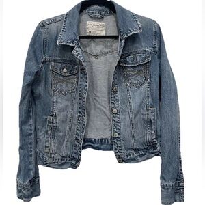Aeropostale Denim Jean Jacket Womens Medium Blue Distressed Button Up